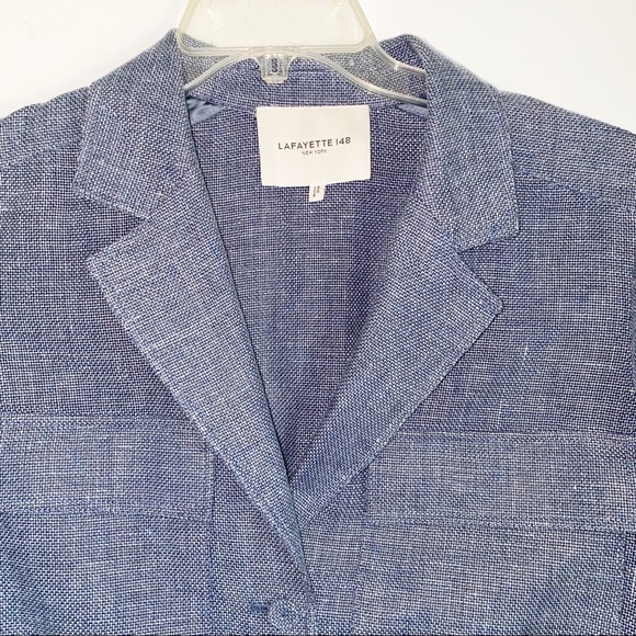 2Pc Lafayette 148 Conall Jacket and Dalton Wide Leg Pants Linen Blend Bluestone - Picture 8 of 16